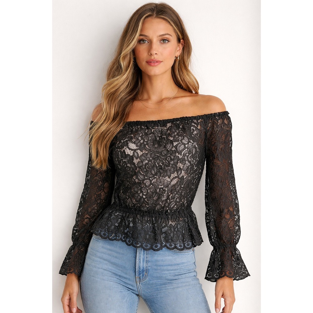 L'AGENCE Black Floral Lace TopSheer Romantic Coquette Parisian Chic Old Money XS